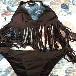 2 pc bikini black with fringe